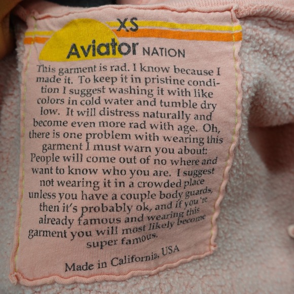 Aviator Nation Hoodie Womens XS Pink Crop 5 Stripe Rainbow Logo Fleece USA Made - Picture 3 of 15